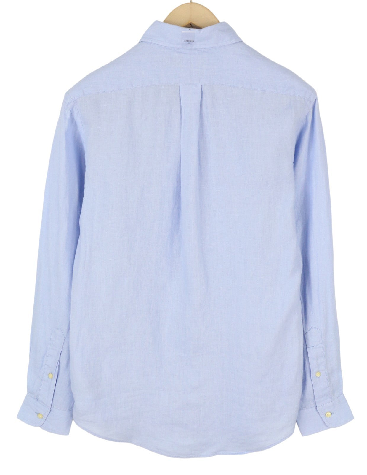 RALPH LAUREN vyriški marškinėliai S mėlyni lininiai, individualaus kirpimo, su sagomis užsegama kaklo dalimi, RRP169 