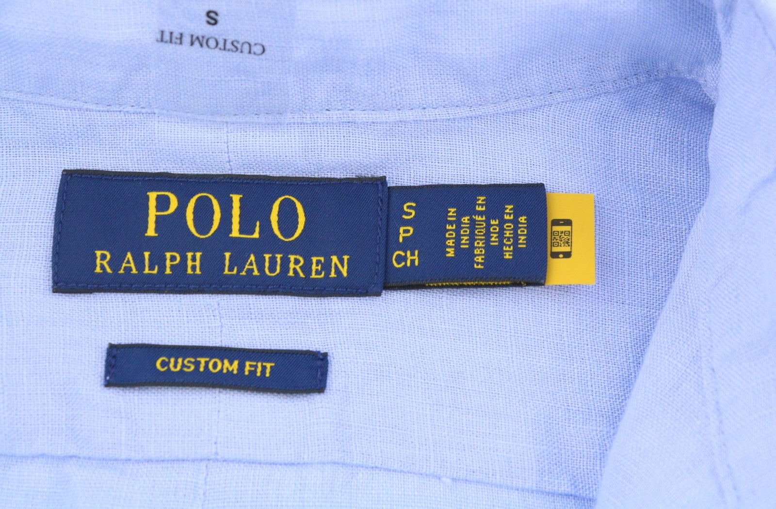 RALPH LAUREN vyriški marškinėliai S mėlyni lininiai, individualaus kirpimo, su sagomis užsegama kaklo dalimi, RRP169 