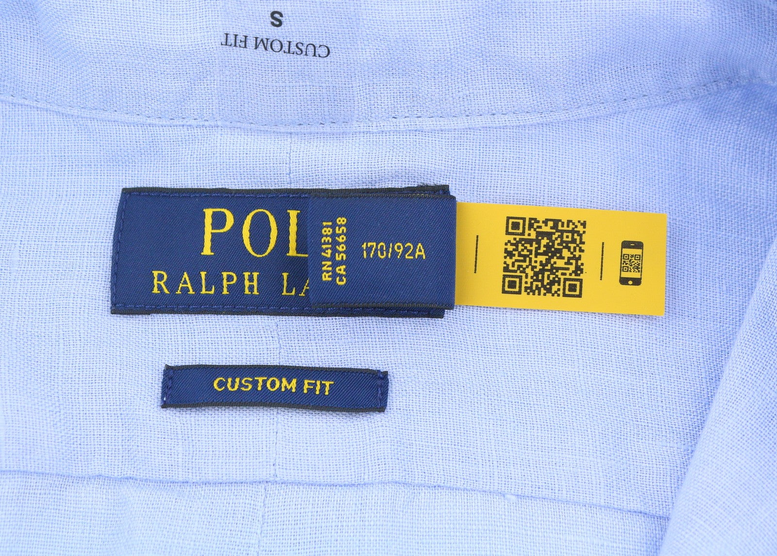 RALPH LAUREN vyriški marškinėliai S mėlyni lininiai, individualaus kirpimo, su sagomis užsegama kaklo dalimi, RRP169 