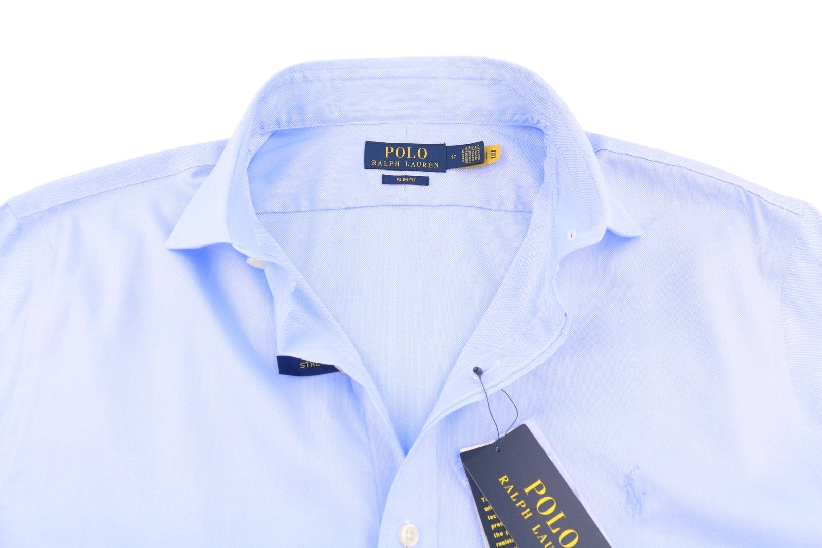 RALPH LAUREN vyriški oficialūs marškiniai 17 mėlyni iškirpte iškirpte, sagomis užsegami, liekno kirpimo, RRP149 