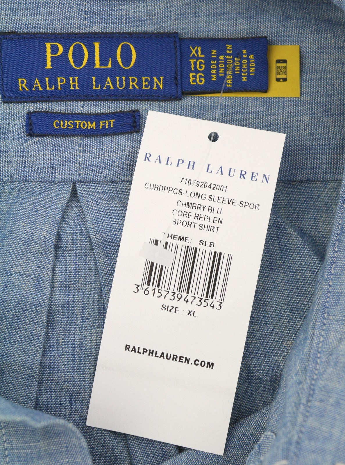 RALPH LAUREN „Core Replen“ vyriški marškinėliai, XL dydžio, mėlyni, išblukę, su sagomis, pritaikytas kirpimas, RRP159 