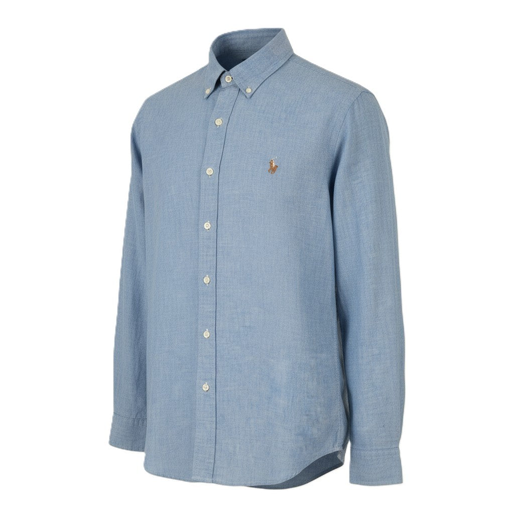 RALPH LAUREN „Core Replen“ vyriški marškinėliai, mėlyni, išblukę, su sagomis, laisvalaikio stiliaus, RRP159 