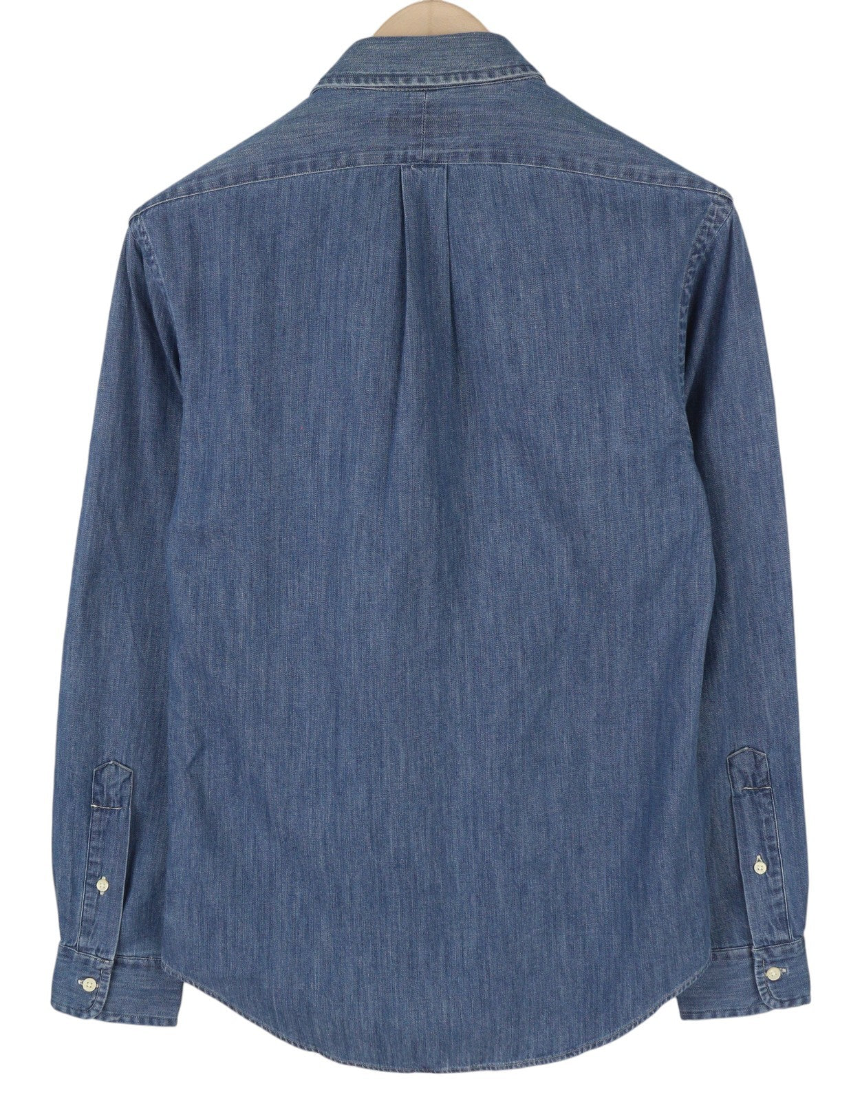 RALPH LAUREN „Core Replen“ vyriški marškinėliai, mėlyni, džinsiniai, išblukę, su sagomis, ploni, RRP159 