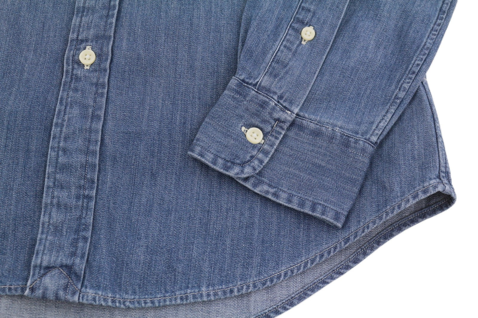 RALPH LAUREN „Core Replen“ vyriški marškinėliai, mėlyni, džinsiniai, išblukę, su sagomis, ploni, RRP159 