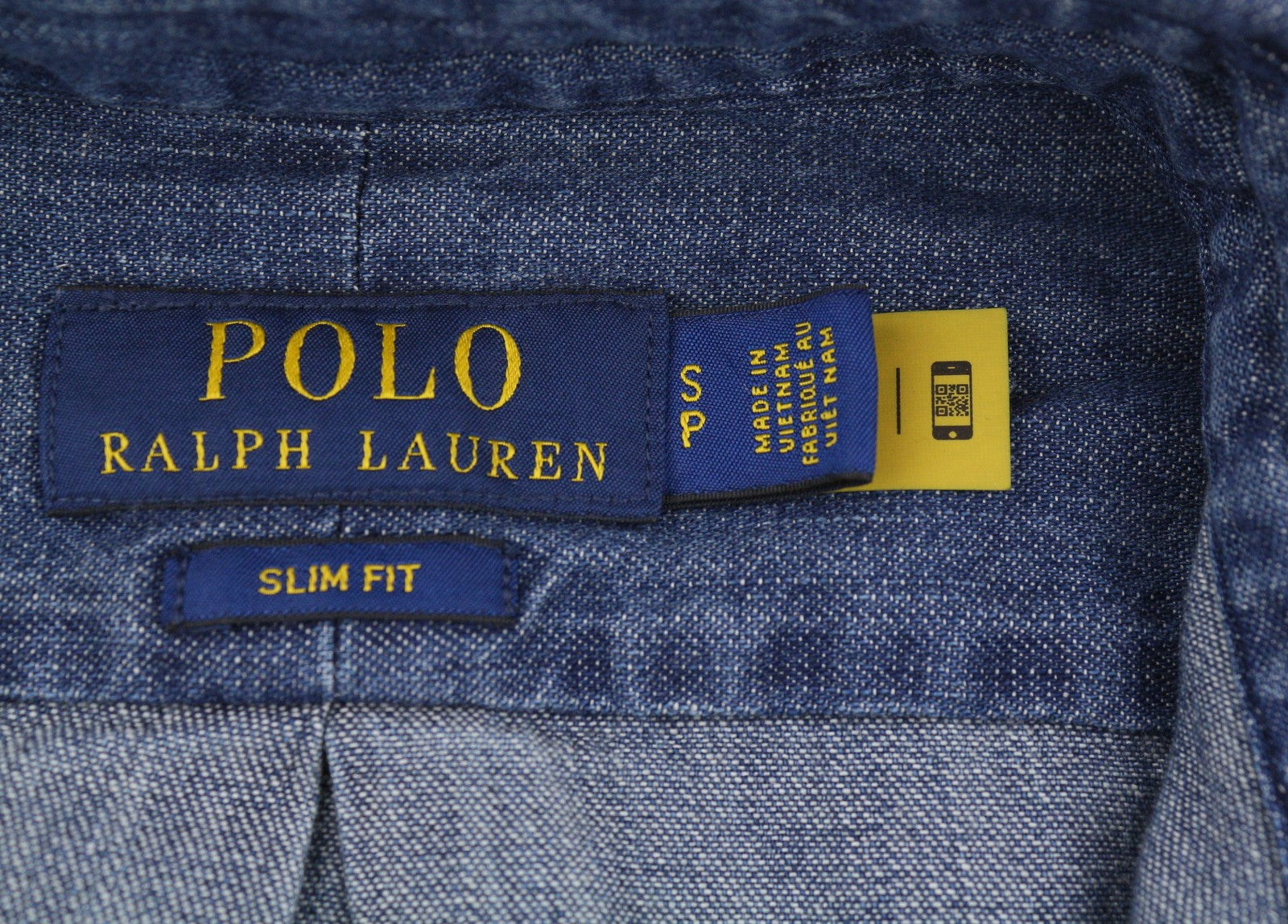 RALPH LAUREN „Core Replen“ vyriški marškinėliai, mėlyni, džinsiniai, išblukę, su sagomis, ploni, RRP159 