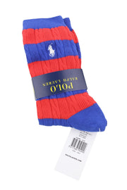 RALPH LAUREN Women Socks OS Blue Red Striped Cable-Knit Embroidered Logo Unisex