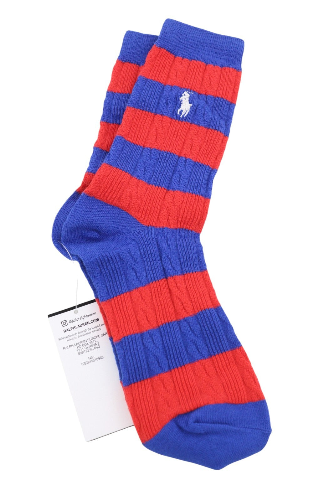 RALPH LAUREN Women Socks OS Blue Red Striped Cable-Knit Embroidered Logo Unisex