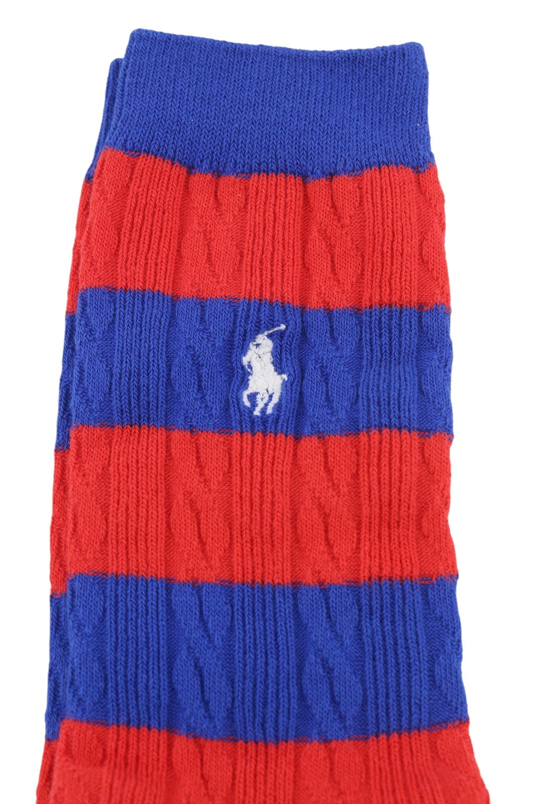 RALPH LAUREN Women Socks OS Blue Red Striped Cable-Knit Embroidered Logo Unisex