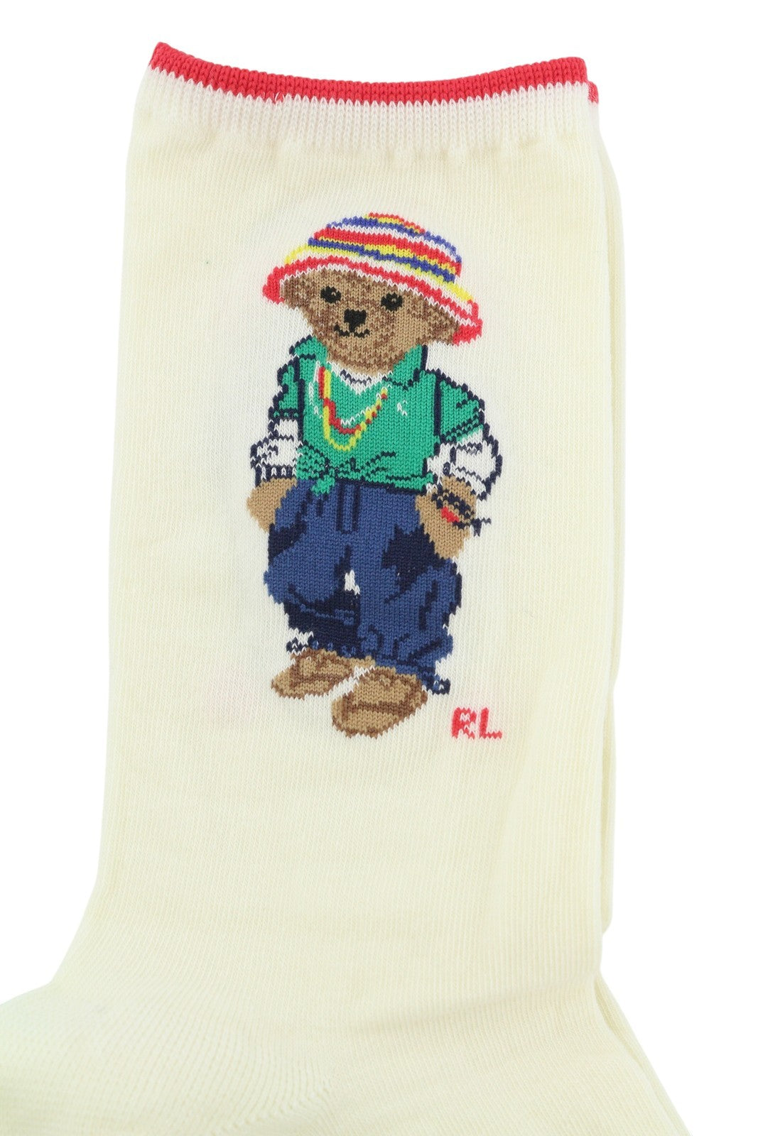 RALPH LAUREN Women Socks OS Cream Bear Print Logo Tight-Knit Stretch Unisex