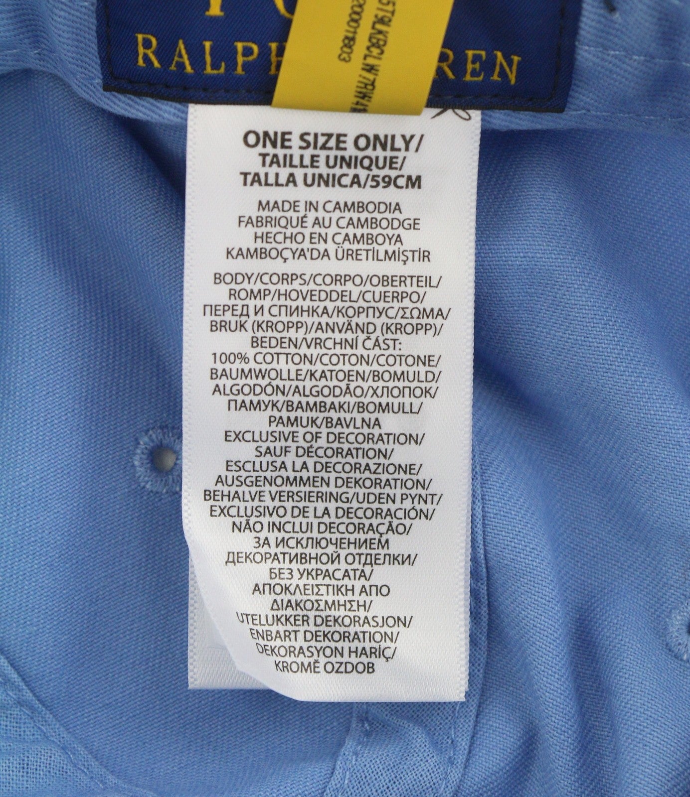 RALPH LAUREN Men Cap OS Light Blue Embroidered Logo Cotton Baseball Unisex