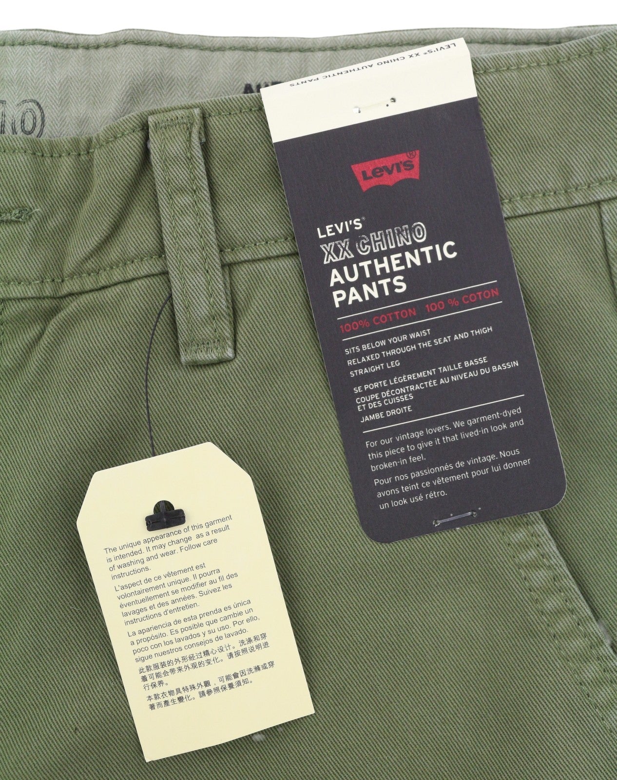 LEVI'S XX Chino Men Trousers W29/L32 Khaki Green Authentic Fit Big E Mid Waist