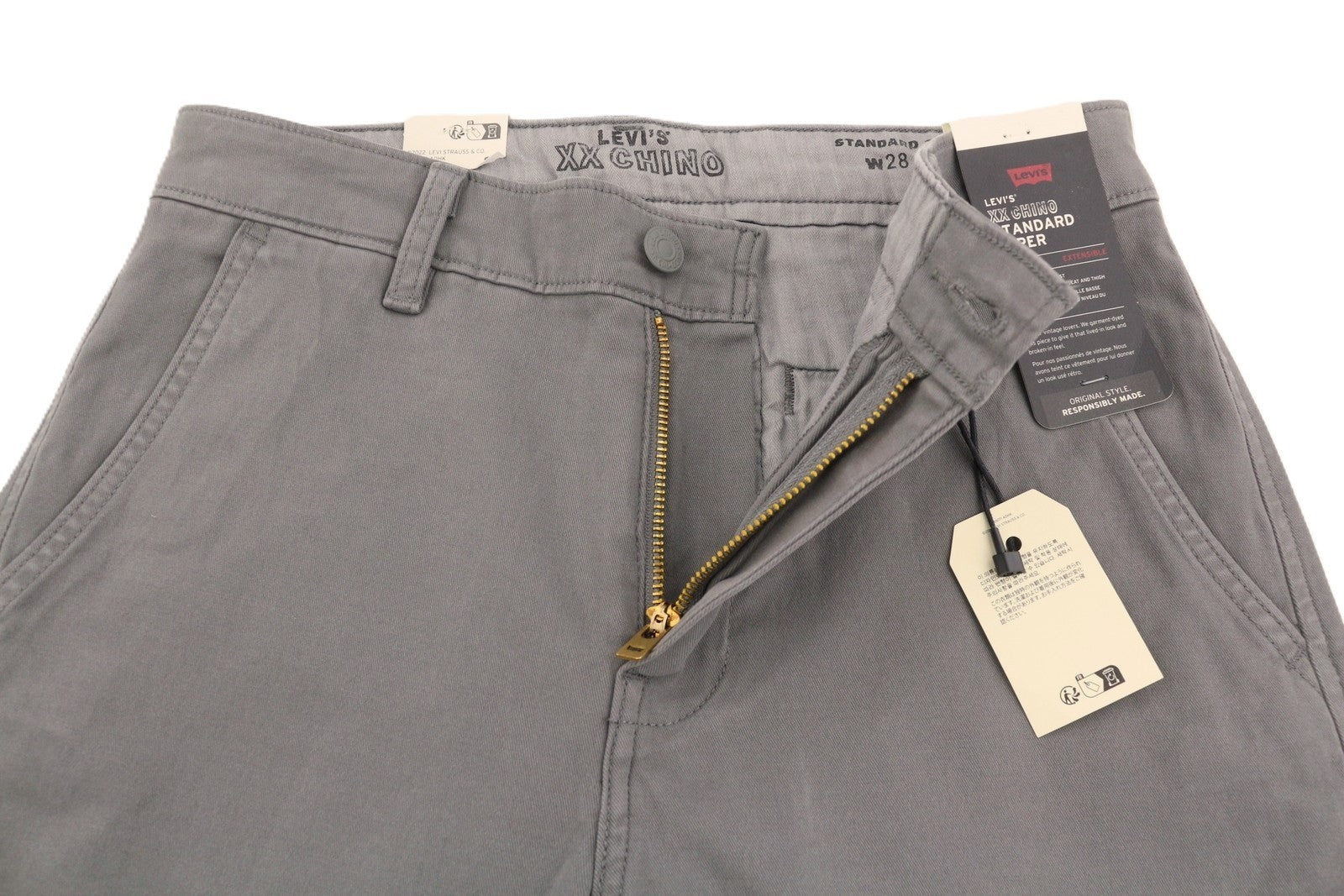 LEVI'S XX Chino Men Trousers W28/L32 Grey Standard Taper Big E Stretch Zip Fly