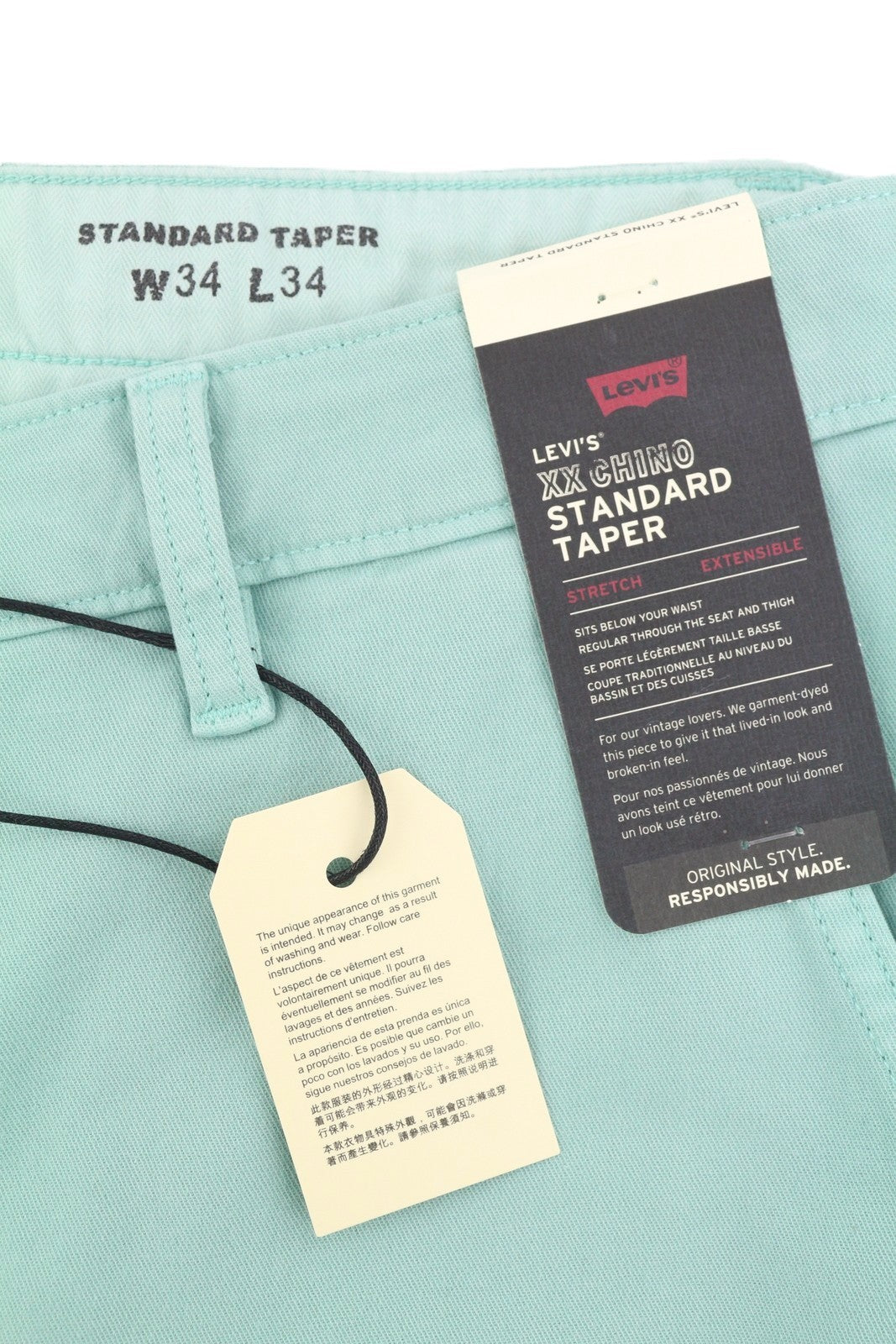 LEVI'S XX Chino Men Trousers W34/L34 Blue Standard Taper Big E Stretch Zip Fly