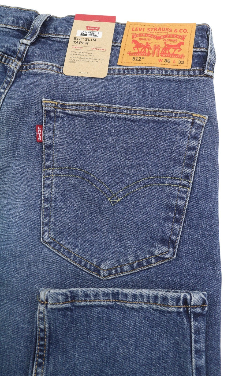 LEVI'S 512 Men Jeans W36/L32 Slim Taper Stretch Extensible Faded Denim Blue