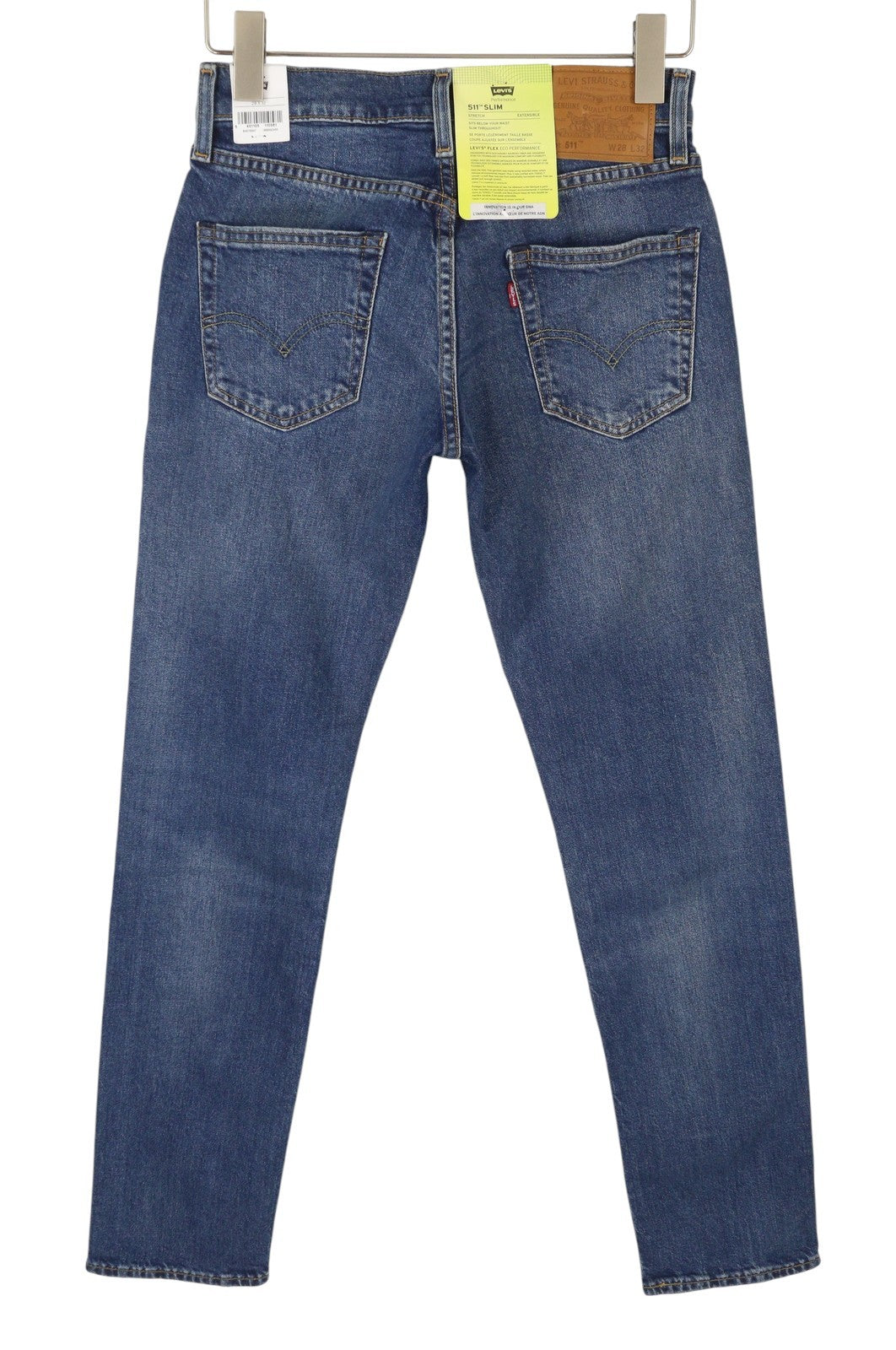 LEVI'S 511 Men Jeans W28/L32 Premium Big E Flex Stretch Slim Fit Zip Faded Blue