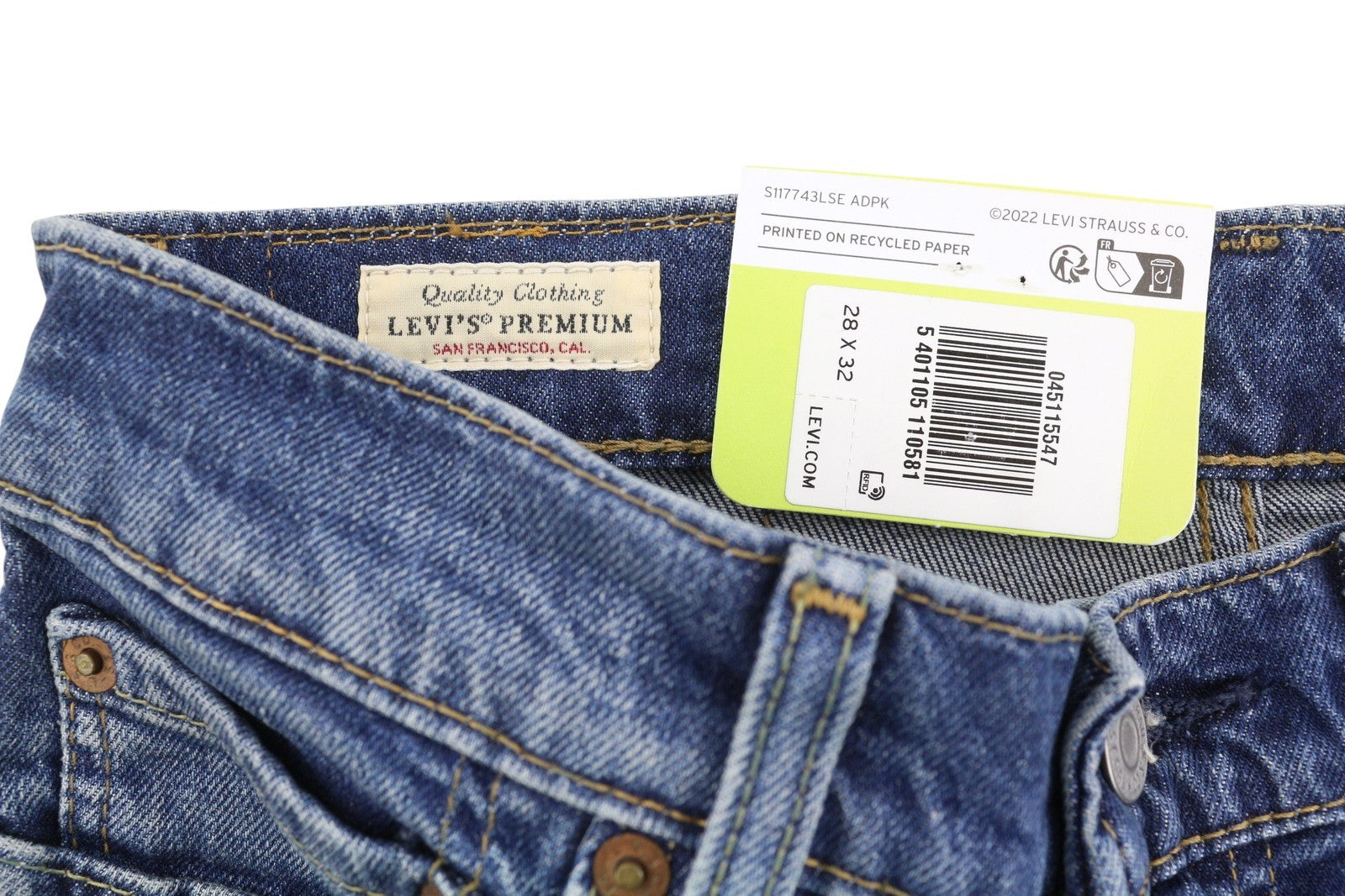 LEVI'S 511 Men Jeans W28/L32 Premium Big E Flex Stretch Slim Fit Zip Faded Blue