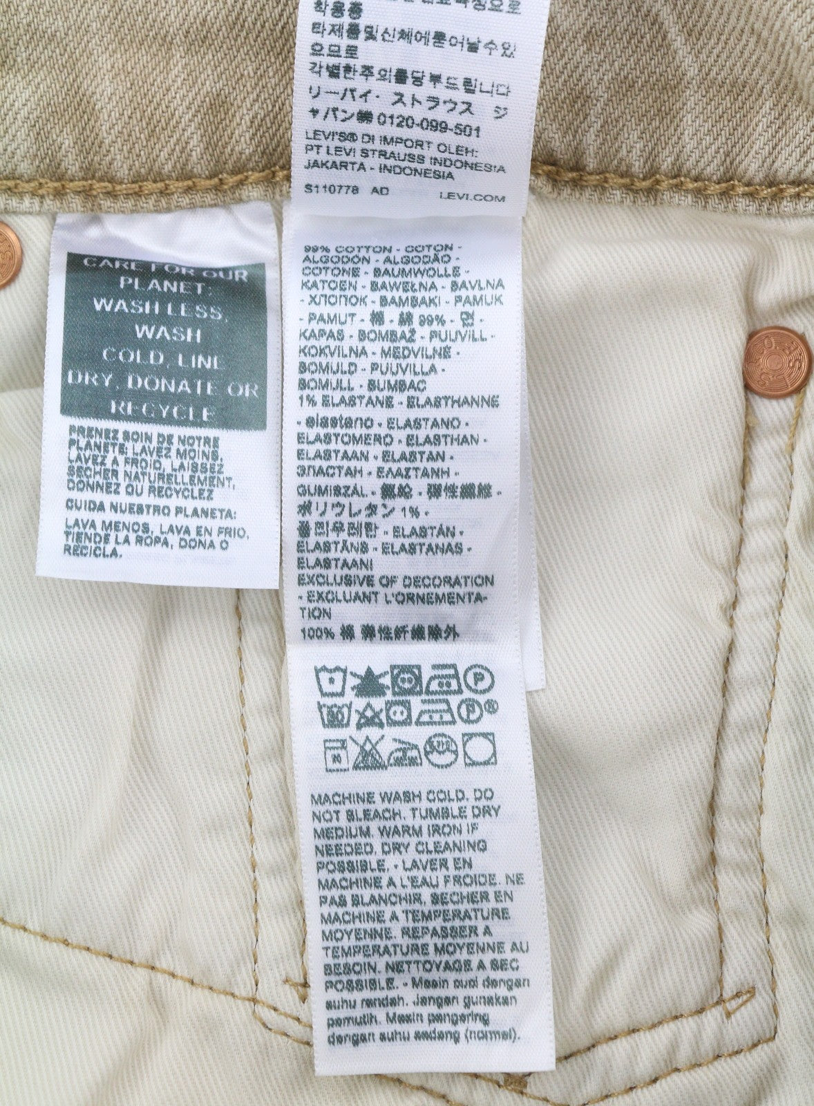 LEVI'S 502 Men Jeans W28/L32 Premium Big E Tapered Fit Zip Fly Beige Denim