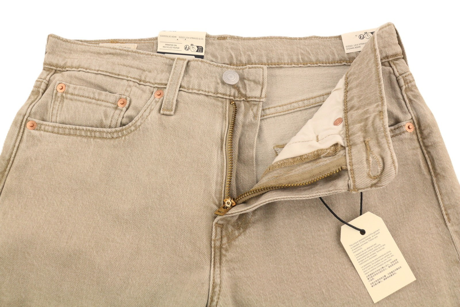 LEVI'S 502 Men Jeans W28/L32 Premium Big E Tapered Fit Zip Fly Beige Denim