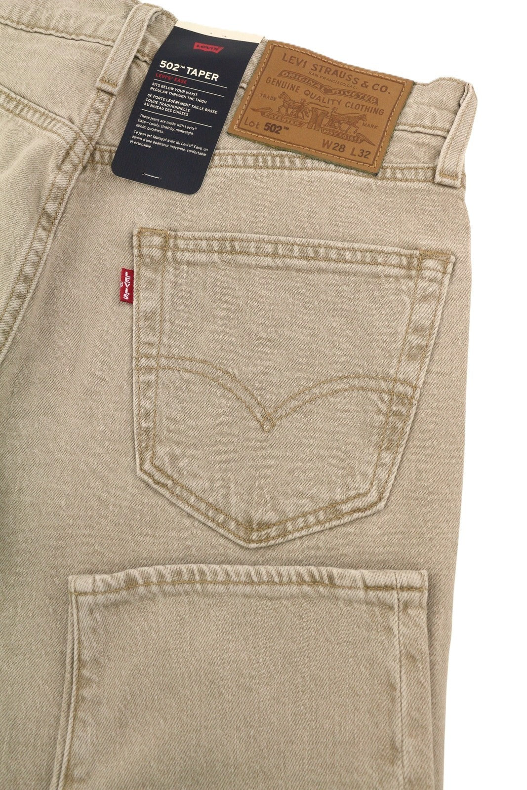 LEVI'S 502 Men Jeans W28/L32 Premium Big E Tapered Fit Zip Fly Beige Denim