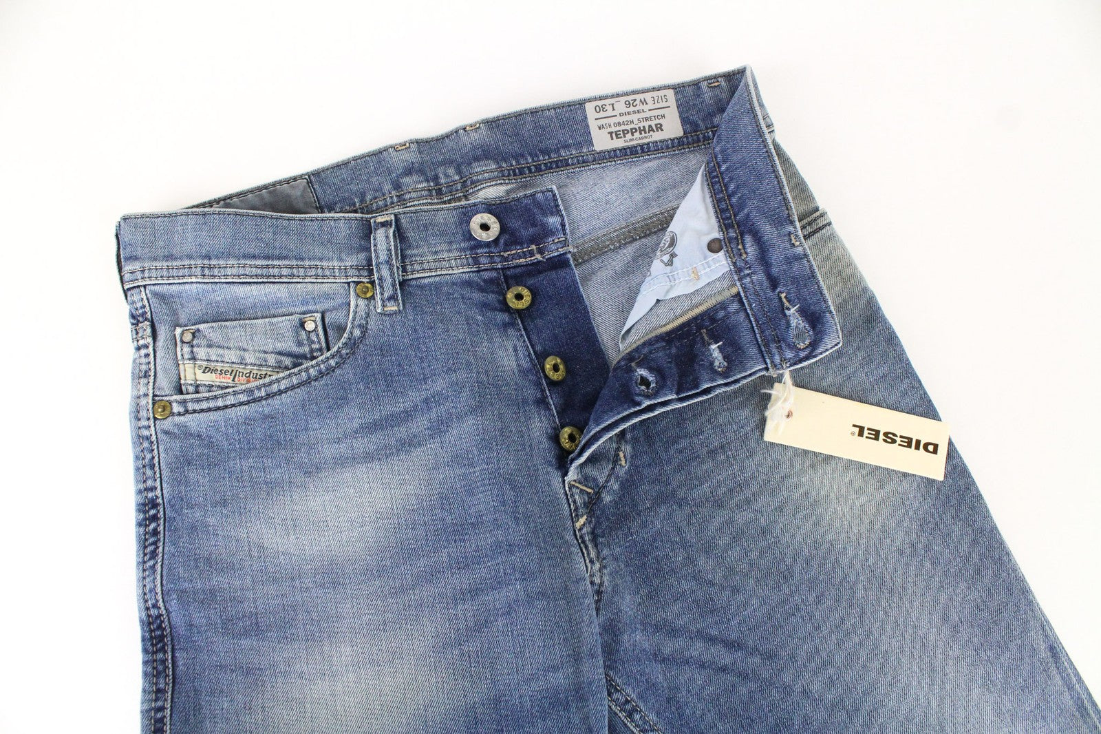 DIESEL Tepphar 0842H Men's Jeans W26/L30 Slim Carrot Fit Stretch Blue Buttoned