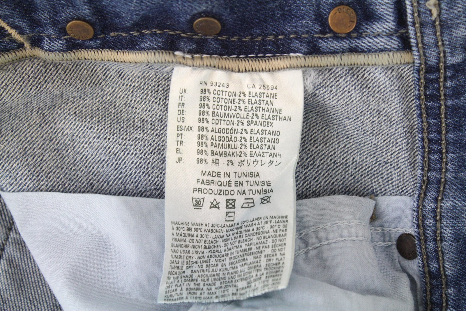 DIESEL Tepphar 0842H Men's Jeans W26/L30 Slim Carrot Fit Stretch Blue Buttoned