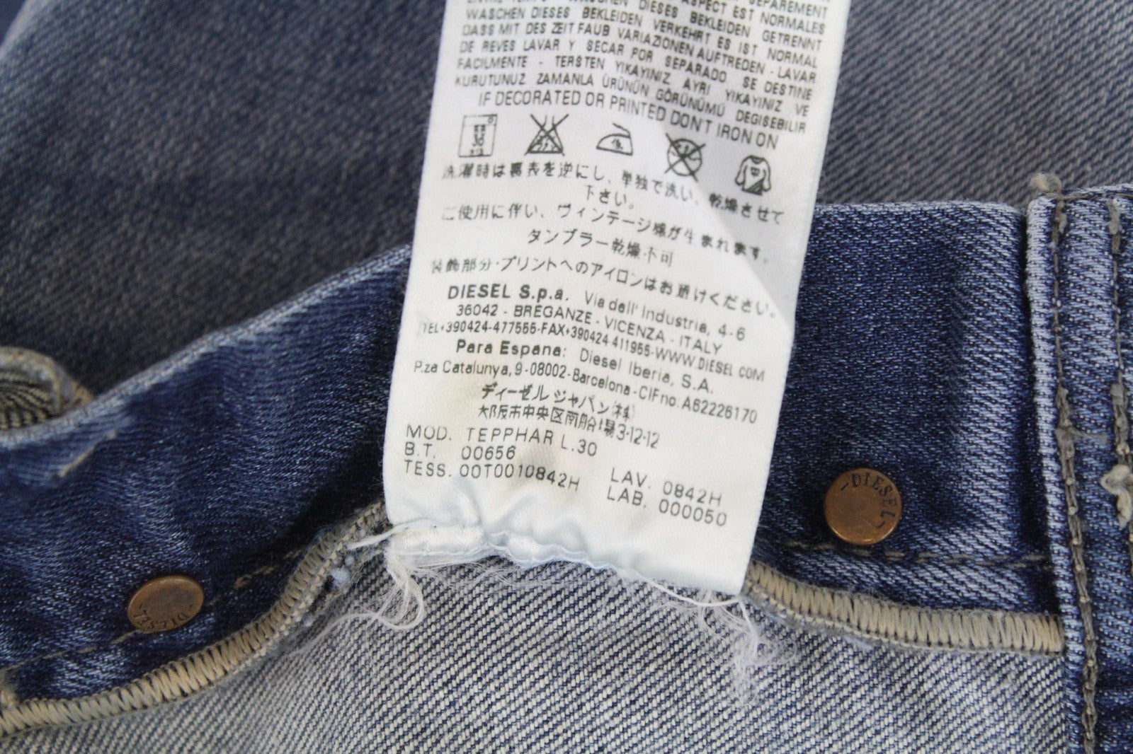 DIESEL Tepphar 0842H Men's Jeans W26/L30 Slim Carrot Fit Stretch Blue Buttoned