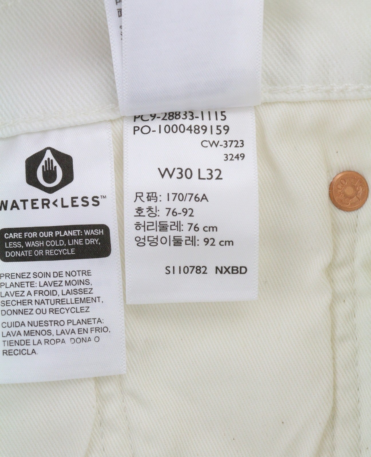 LEVI'S 512 Men Jeans W30/L32 White Premium Big E Slim Tapered Fit Zip Fly Denim