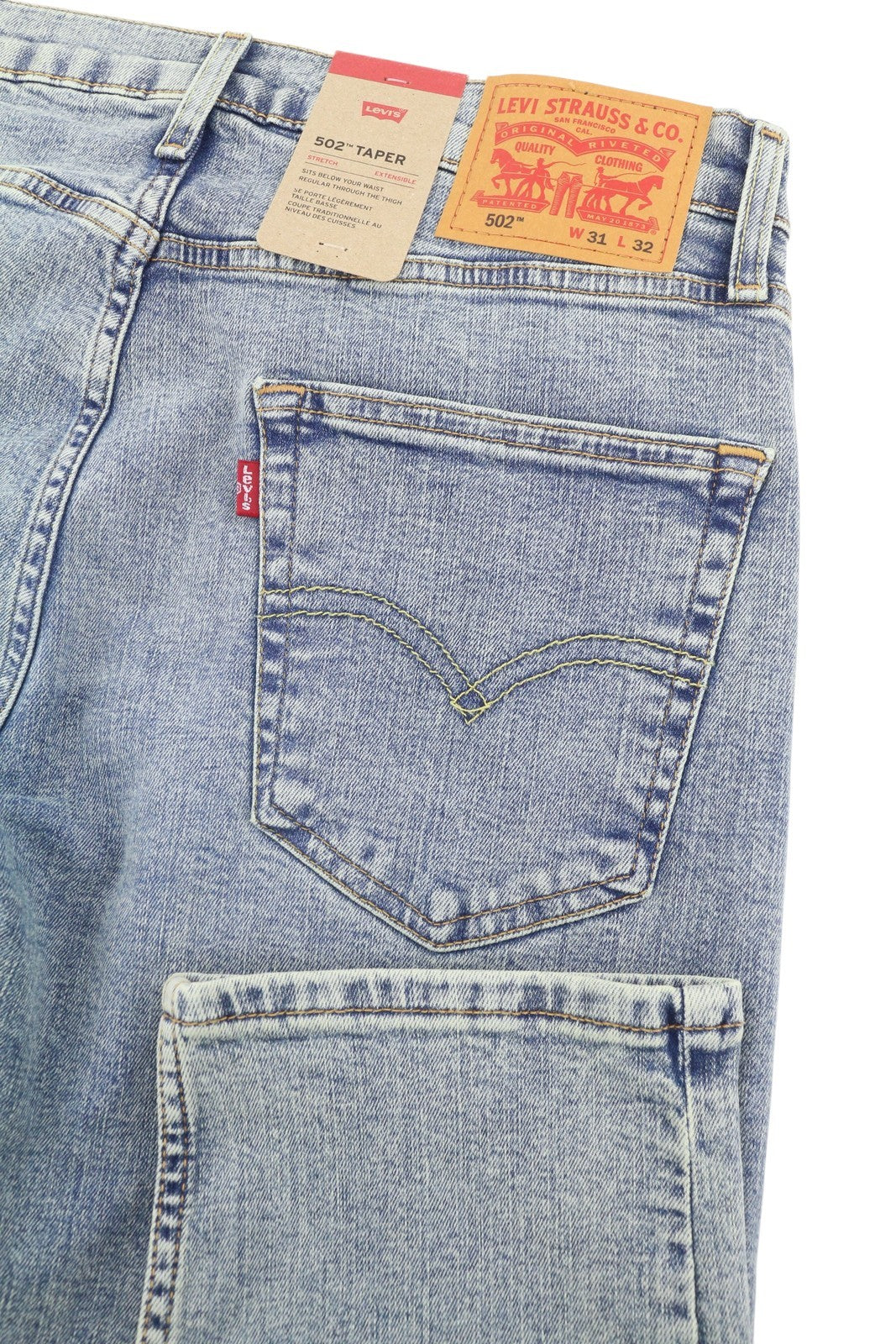 LEVI'S 502 Men Jeans W31/L32 Tapered Stretch Extensible Zip Faded Blue Denim