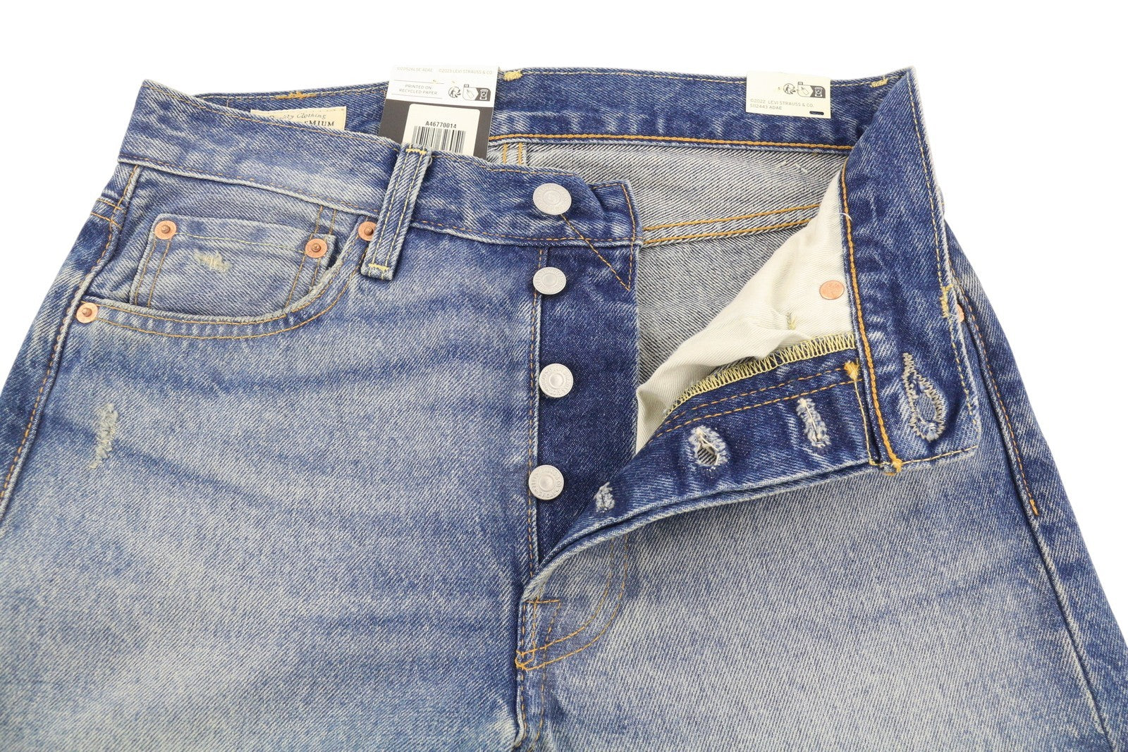 LEVI'S 501 '54 Men Jeans W29/L32 Premium Big E Straight Fit Distress Faded Blue