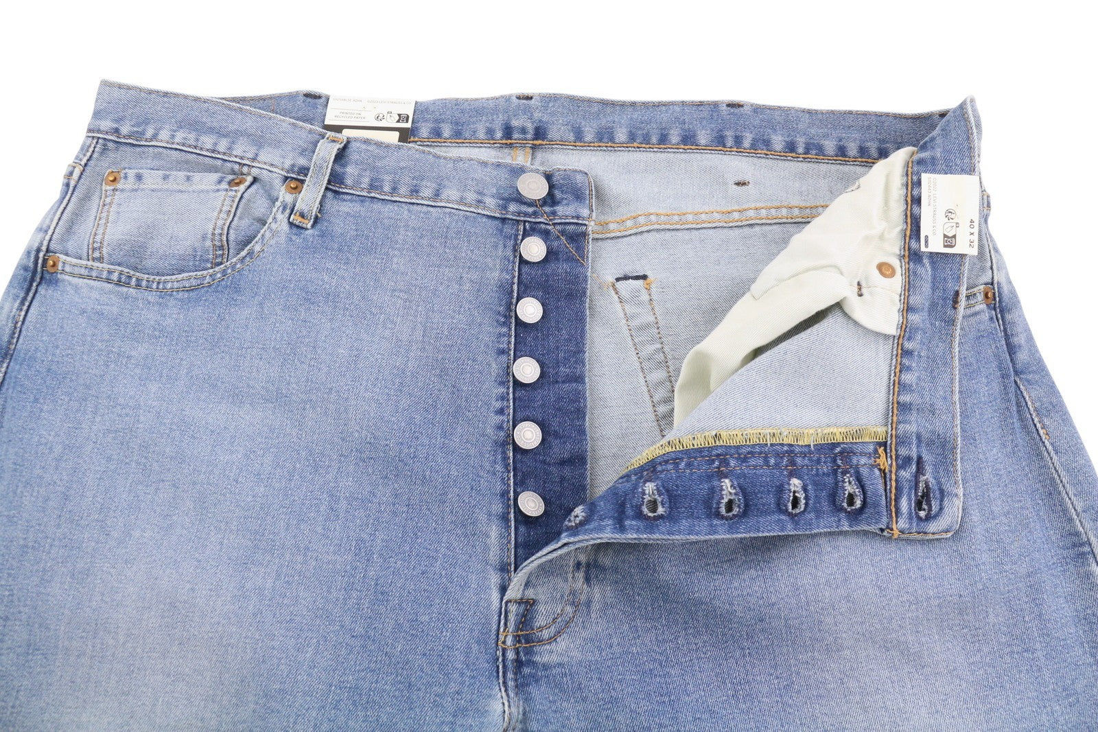 LEVI'S 501 Men Jeans W40/L32 Premium Big E Straight Fit Button Fly Faded Blue