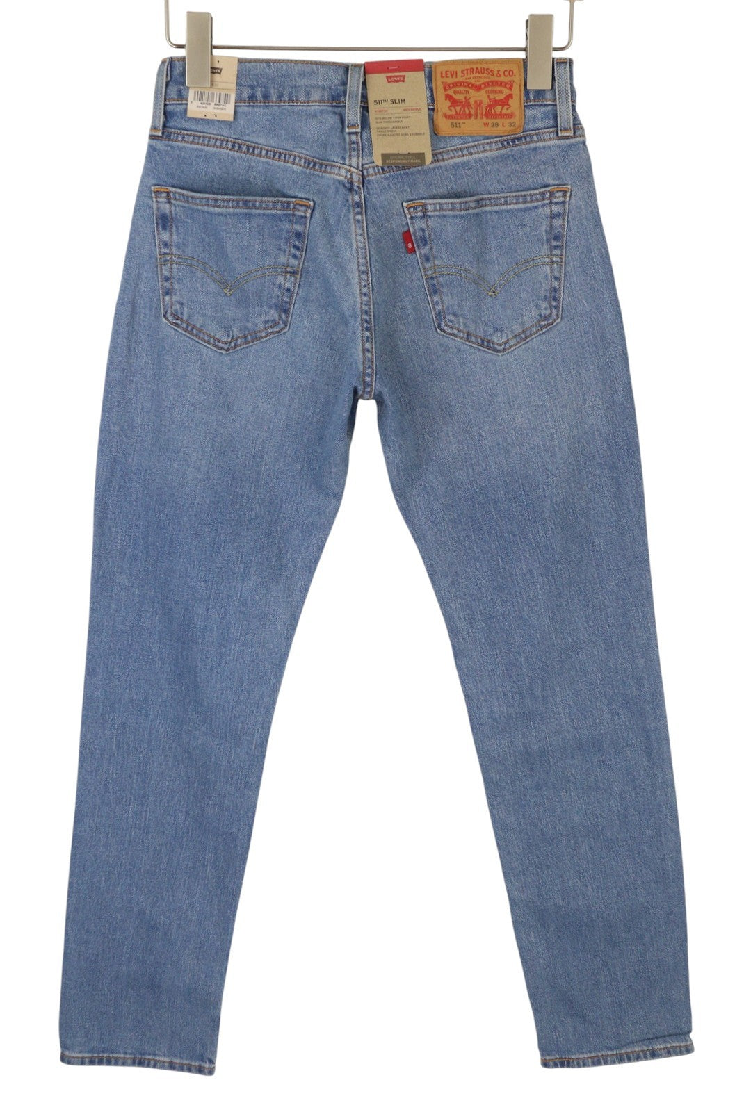 LEVI'S 511 Men Jeans W28/L32 Slim Stretch Extensible Zip Whiskers Faded Blue