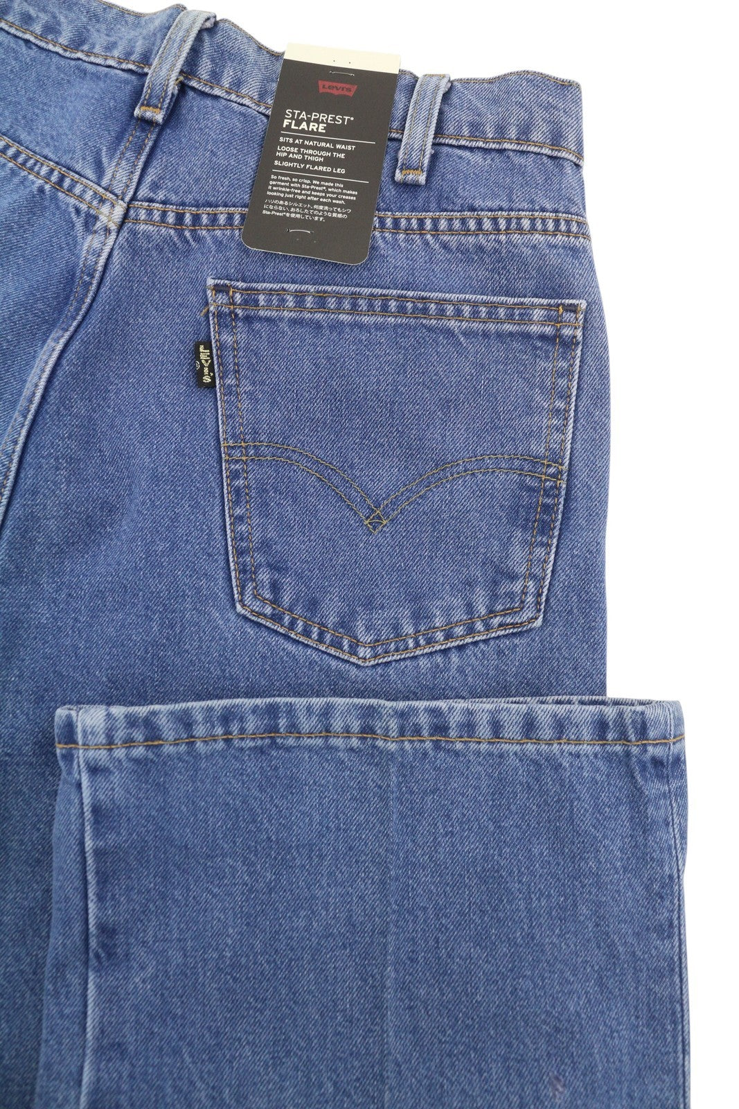 LEVI'S Sta-Prest Men Jeans W28/L30 Premium Flare Big E Zip Fly Denim Blue