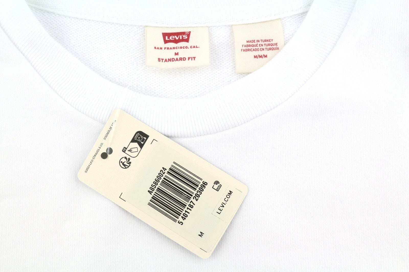 LEVI'S Standard Fit Men Sweatshirt M White Graphic Logo Crew Collar Pullover