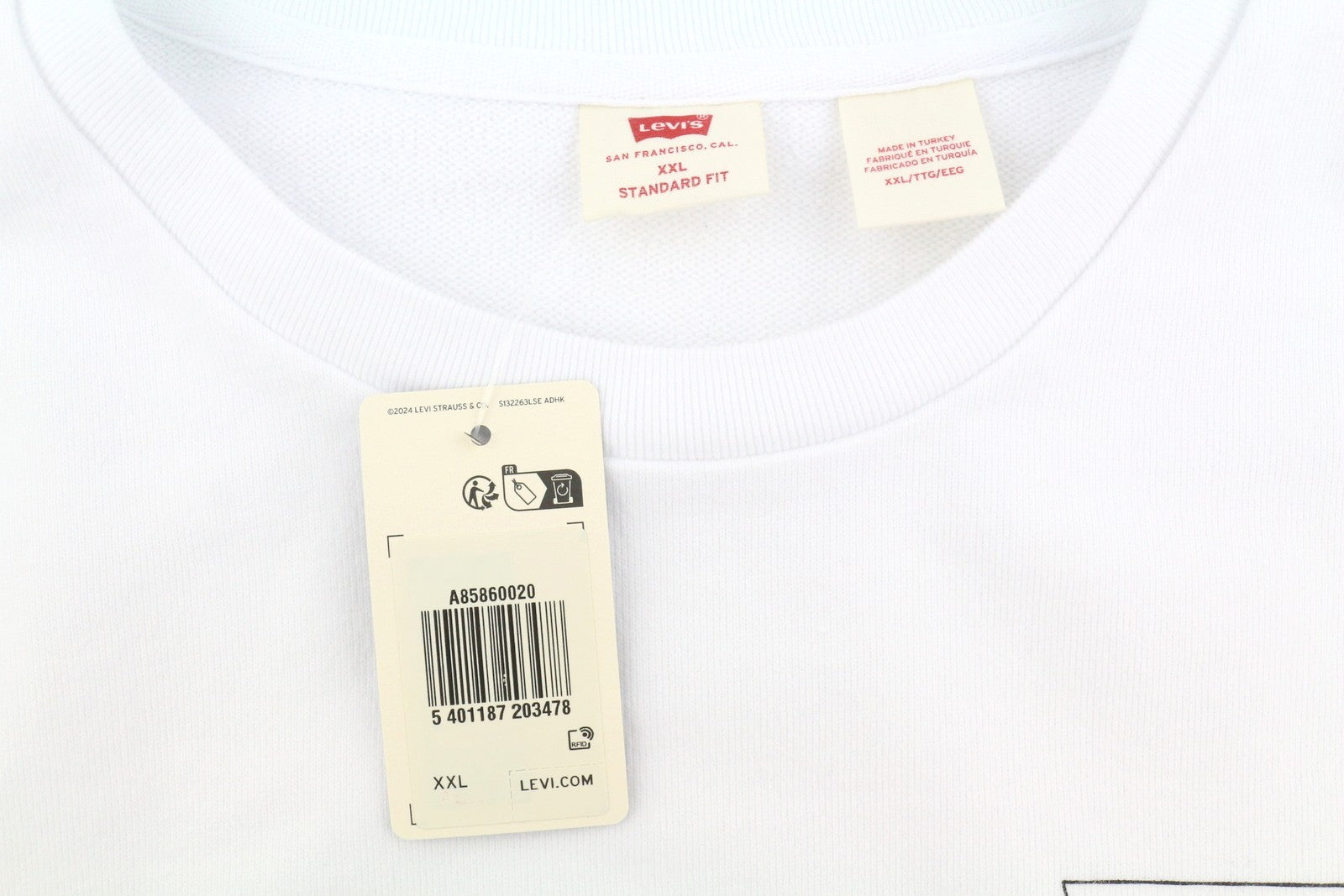 LEVI'S Standard Fit Men Sweatshirt 2XL White Graphic Logo Crew Collar Pullover