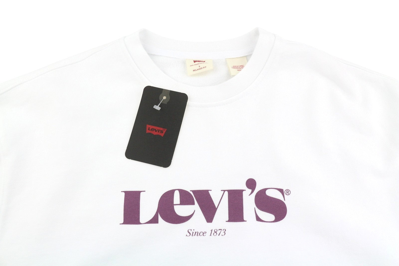 LEVI'S Relaxed Fit Men Sweatshirt S White Graphic Logo Crew Collar Pullover