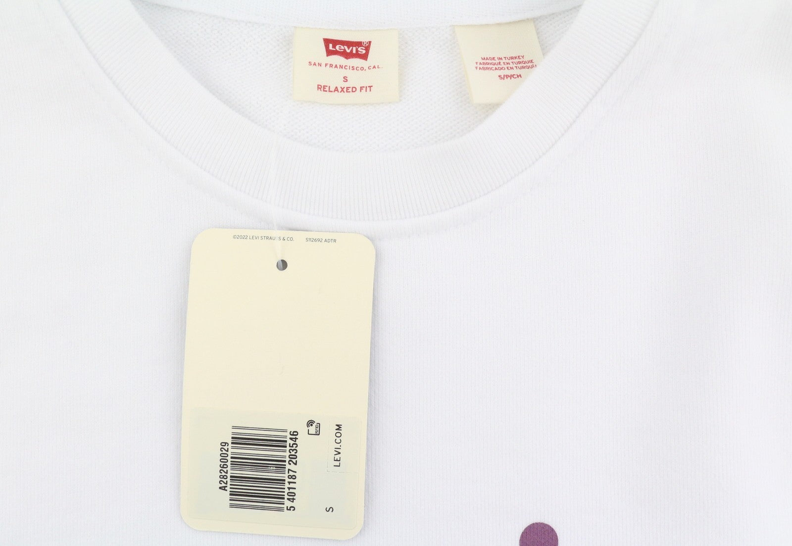 LEVI'S Relaxed Fit Men Sweatshirt S White Graphic Logo Crew Collar Pullover