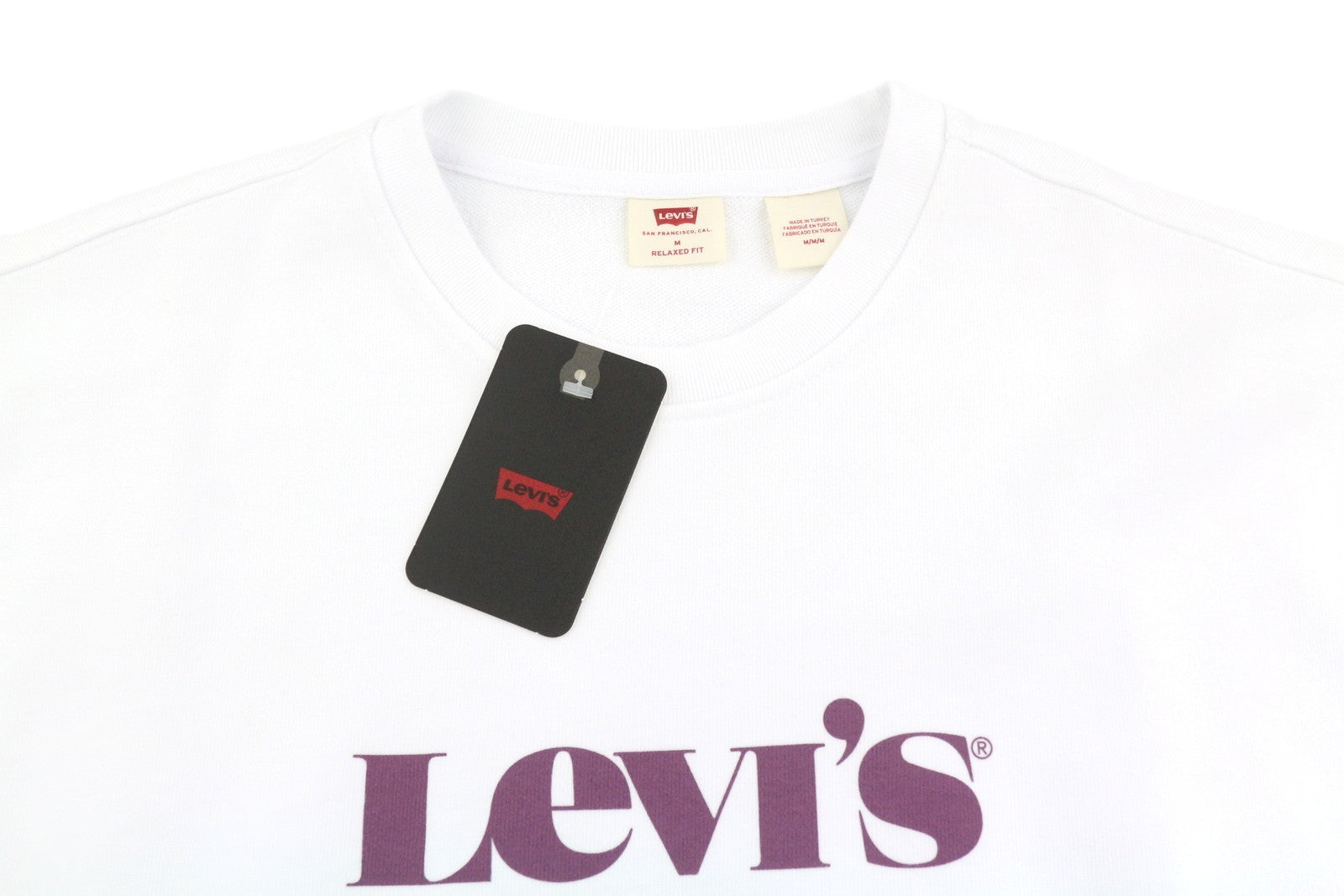 LEVI'S Relaxed Fit Men Sweatshirt M White Graphic Logo Crew Collar Pullover