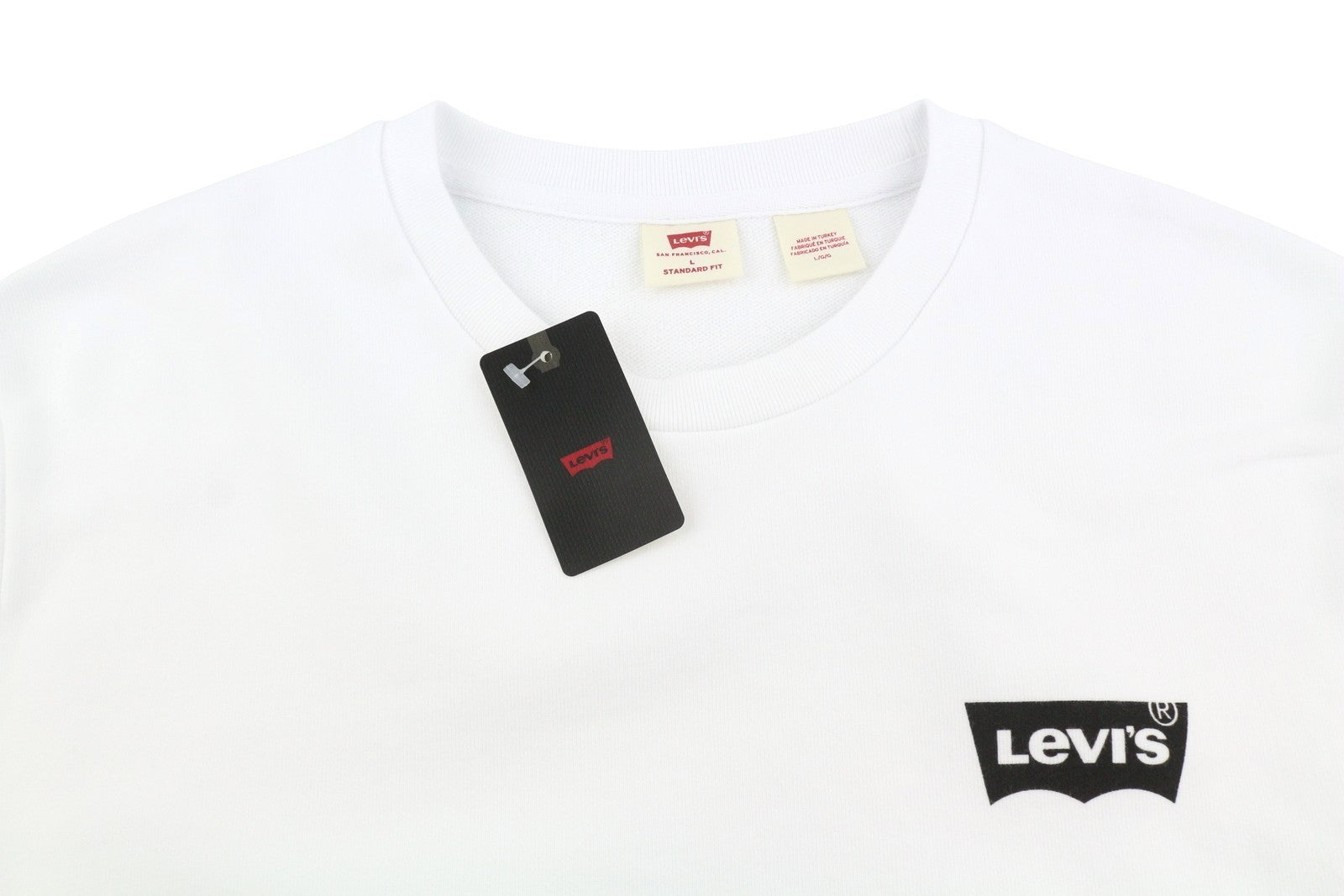 LEVI'S Standard Fit Men Sweatshirt L White Graphic Logo Crew Collar Pullover