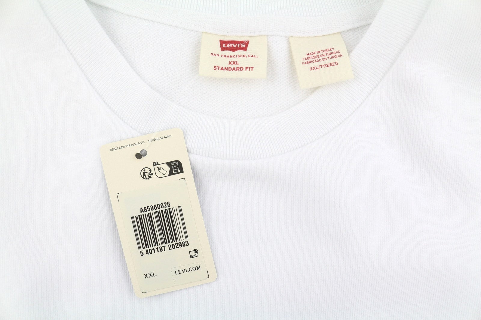 LEVI'S Standard Fit Men Sweatshirt 2XL White Graphic Logo Crew Neck Pullover