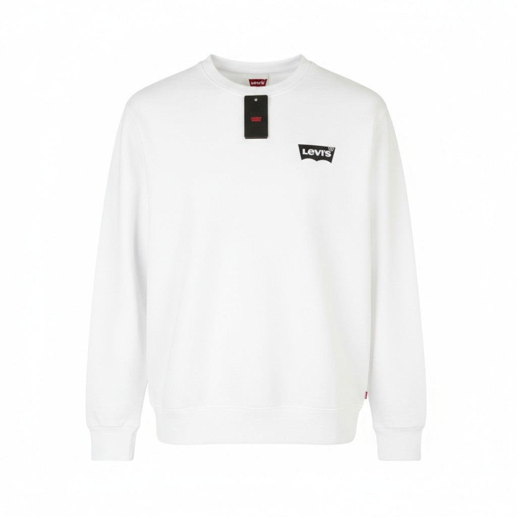 LEVI'S Standard Fit Men Sweatshirt M White Crew Neck Front Logo Cotton Pullover