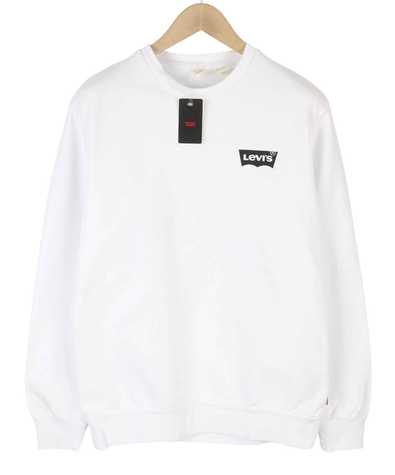 LEVI'S Standard Fit Men Sweatshirt M White Crew Neck Front Logo Cotton Pullover