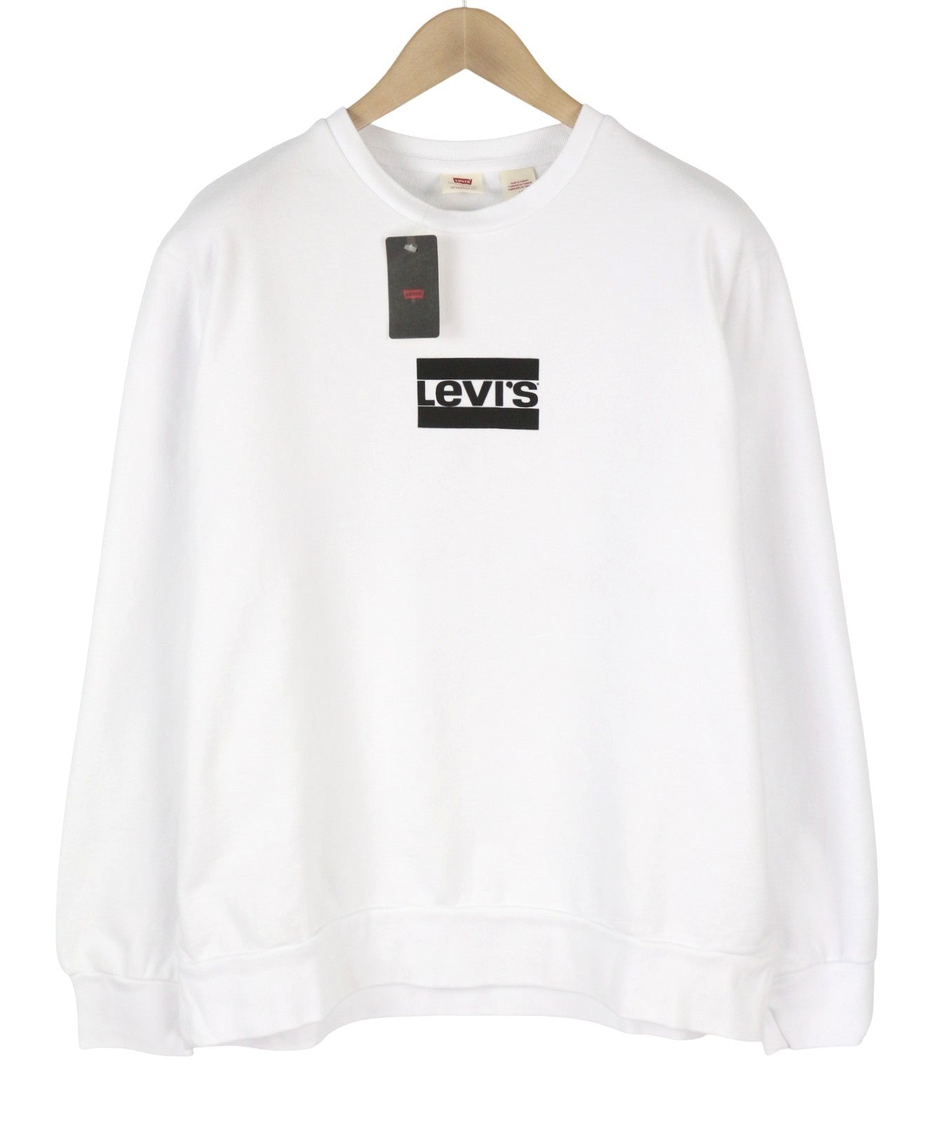 LEVI'S Standard Fit Men Sweatshirt 2XL White Crew Front Logo Cotton Pullover