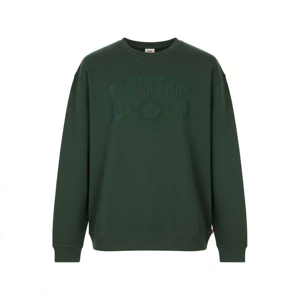 LEVI'S Relaxed Fit Men Sweatshirt XL Green Crew Neck Embroidered Logo Pullover