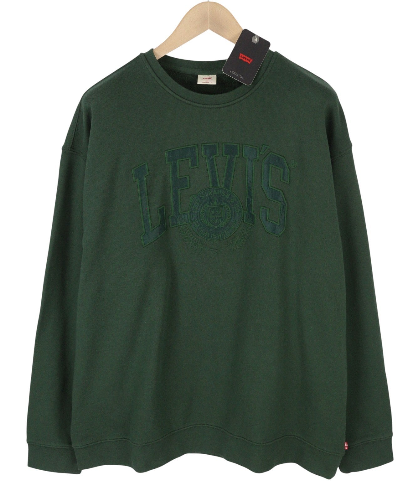 LEVI'S Relaxed Fit Men Sweatshirt XL Green Crew Neck Embroidered Logo Pullover