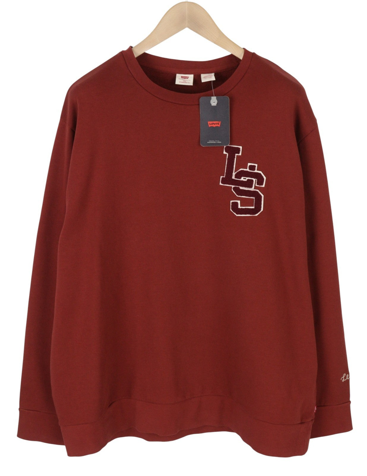 LEVI'S Standard Fit Men Sweatshirt 2XL Red Crew Neck Front Logo Cotton Pullover