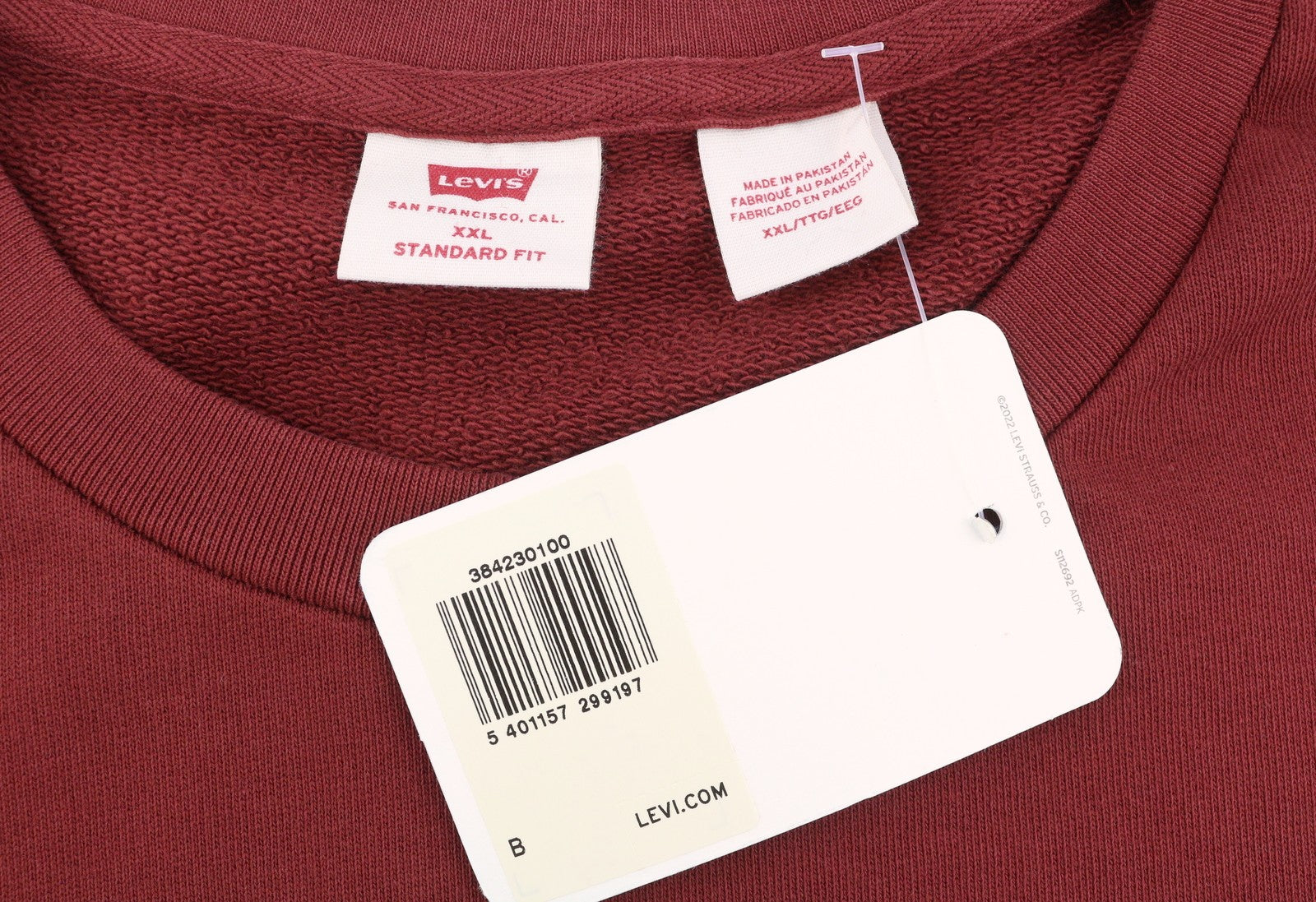 LEVI'S Standard Fit Men Sweatshirt 2XL Red Crew Neck Front Logo Cotton Pullover