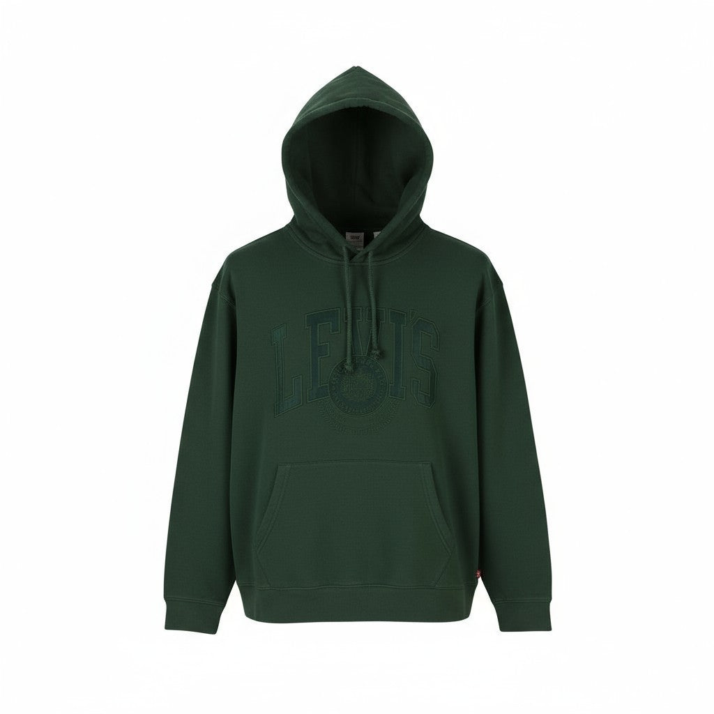 LEVI'S Relaxed Fit Men Hoodie S Green Embroidered Logo Kangaroo Pocket Pullover