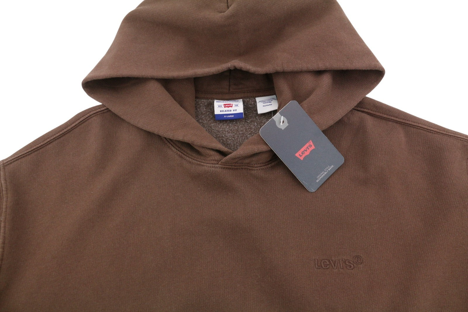 LEVI'S Relaxed Fit Men Hoodie XL Brown Kangaroo Pocket Red Tab Logo Pullover