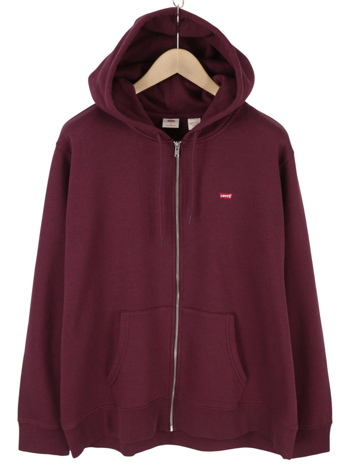 LEVI'S Standard Fit Men Hoodie XL Burgundy Full Zip Pockets Patch Logo Hooded