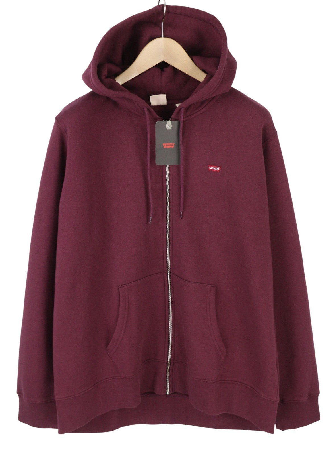 LEVI'S Standard Fit Men Hoodie XL Burgundy Full Zip Patch Logo Straps Hooded